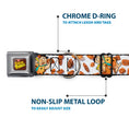 Load image into Gallery viewer, POST COCOA PEBBLES Logo Full Color Brown/Yellows Seatbelt Buckle Collar - Cocoa Pebbles Fred Flintstone and Barney Rubble Hugging Pose and Cereal Pebbles Scattered White/Browns
