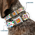 Load image into Gallery viewer, POST FRUITY PEBBLES Logo Full Color Red/Multi Color Seatbelt Buckle Collar - Fruity Pebbles Fred Flintstone and Barney Rubble Hugging Pose and Cereal Pebbles Scattered White/Multi Color
