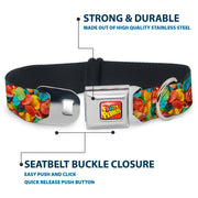 POST FRUITY PEBBLES Logo Full Color Red/Multi Color Seatbelt Buckle Collar - Fruity Pebbles Vivid Cereal CLOSE-UP Multi Color