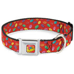 POST FRUITY PEBBLES Logo Full Color Red/Multi Color Seatbelt Buckle Collar - Fruity Pebbles Cereal Pebbles Scattered Red/Multi Color