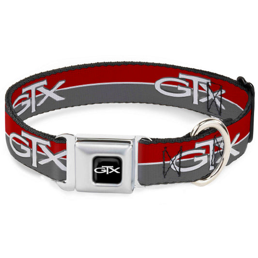 Plymouth GTX Emblem Full Color Black/Silver Fade/White Seatbelt Buckle Collar - Plymouth GTX Emblem/Stripe Red/White/Grays