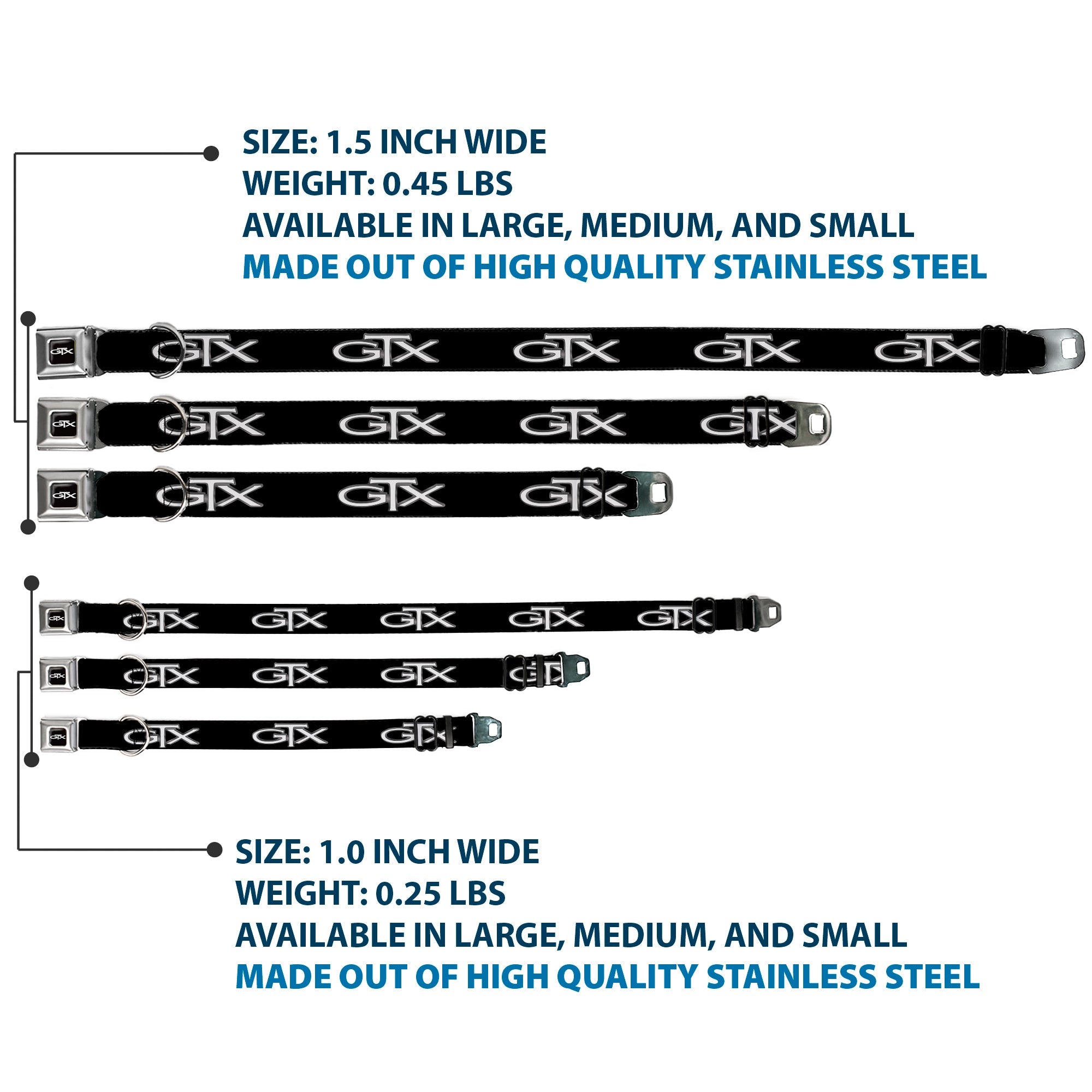 Plymouth GTX Emblem Full Color Black/Silver Fade/White Seatbelt Buckle Collar - Plymouth GTX Emblem Black/Silver Fade/White
