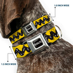 PEANUTS Title Logo Full Color Black/White Seatbelt Buckle Collar - Peanuts Charlie Brown Zig Zag Stripe Yellow/Black