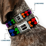 PEANUTS Title Logo Full Color Black/White Seatbelt Buckle Collar - Peanuts Snoopy Silhoutte Pose Black/Rainbow Multi Color