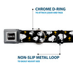 PEANUTS Title Logo Full Color Black/White Seatbelt Buckle Collar - Peanuts Snoopy and Woodstock Poses Scattered Black