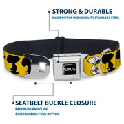PEANUTS Title Logo Full Color Black/White Seatbelt Buckle Collar - Peanuts Snoopy Walking/Silhouette Pose Yellow/Black/White