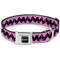 Load image into Gallery viewer, PEANUTS Title Logo Full Color Black/White Seatbelt Buckle Collar - Peanuts Charlie Brown Zig Zag Stripe Pink/Black
