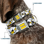 PEANUTS Title Logo Full Color Yellow/White Seatbelt Buckle Collar - Peanuts Snoopy Pose Stacked Yellow