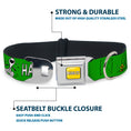 Load image into Gallery viewer, PEANUTS Title Logo Full Color Yellow/White Seatbelt Buckle Collar - Peanuts Snoopy and Woodstock Laughing HAHA Pose Green
