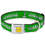 PEANUTS Title Logo Full Color Yellow/White Seatbelt Buckle Collar - Peanuts Snoopy and Woodstock Laughing HAHA Pose Green