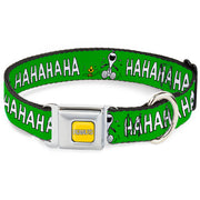 PEANUTS Title Logo Full Color Yellow/White Seatbelt Buckle Collar - Peanuts Snoopy and Woodstock Laughing HAHA Pose Green