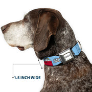 PEANUTS Title Logo Full Color Gray/White Seatbelt Buckle Collar - Peanuts Snoopy and Woodstock Dog House Pose and Text Sky Blue