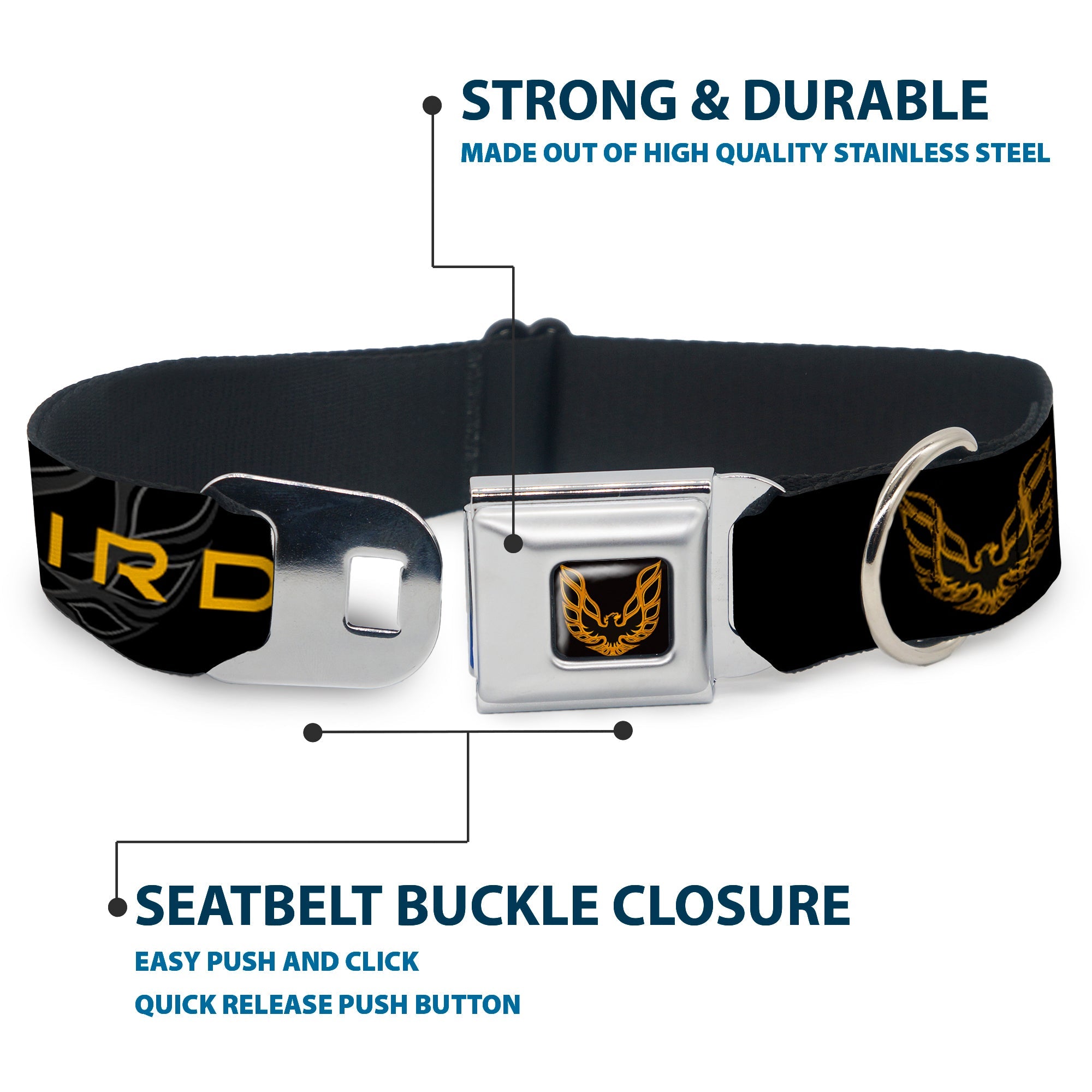 Dog Collar POG-Pontiac Firebird Logo Full Color Black/Golds - Pontiac FIREBIRD/Logo Black/Grays/Golds