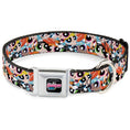Load image into Gallery viewer, THE POWERPUFF GIRLS Animated Series Title Logo Full Color Black Seatbelt Buckle Collar - The Powerpuff Girls Expressions Stacked
