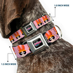 THE POWERPUFF GIRLS Animated Series Title Logo Full Color Black Seatbelt Buckle Collar - The Powerpuff Girls Blossom Face Close-Up Pink