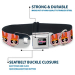THE POWERPUFF GIRLS Animated Series Title Logo Full Color Black Seatbelt Buckle Collar - The Powerpuff Girls Blossom Face Close-Up Pink
