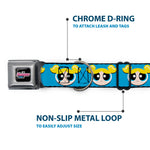 THE POWERPUFF GIRLS Animated Series Title Logo Full Color Black Seatbelt Buckle Collar - The Powerpuff Girls Bubbles Face Close-Up Blue