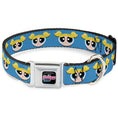 Load image into Gallery viewer, THE POWERPUFF GIRLS Animated Series Title Logo Full Color Black Seatbelt Buckle Collar - The Powerpuff Girls Bubbles Face Close-Up Blue
