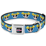 THE POWERPUFF GIRLS Animated Series Title Logo Full Color Black Seatbelt Buckle Collar - The Powerpuff Girls Bubbles Face Close-Up Blue