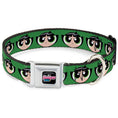 Load image into Gallery viewer, THE POWERPUFF GIRLS Animated Series Title Logo Full Color Black Seatbelt Buckle Collar - The Powerpuff Girls Buttercup Face Close-Up Green
