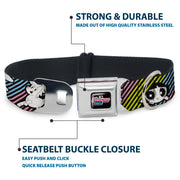 THE POWERPUFF GIRLS Animated Series Title Logo Full Color Black Seatbelt Buckle Collar - The Powerpuff Girls and Donny Stripe Black/Multi Pastel