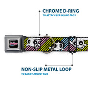 THE POWERPUFF GIRLS Animated Series Title Logo Full Color Black Seatbelt Buckle Collar - The Powerpuff Girls and Donny Stripe Black/Multi Pastel