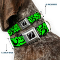 Load image into Gallery viewer, Riddler "?" Black Silver Seatbelt Buckle Collar - Question Mark Scattered Lime Green/Black
