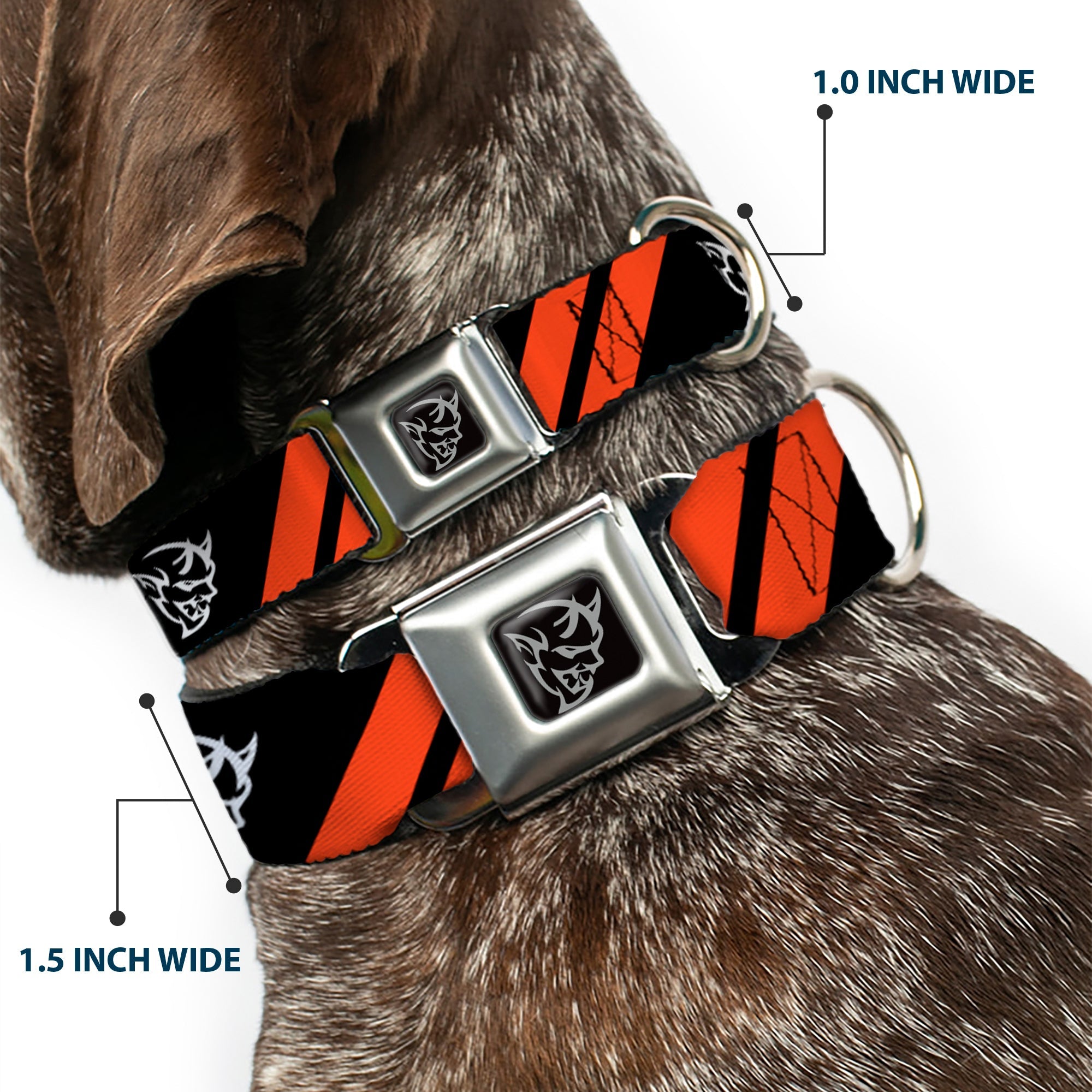 Dodge Demon Icon Full Color Black/White Seatbelt Buckle Collar - Dodge Stripes/Demon Icon Black/Red/White