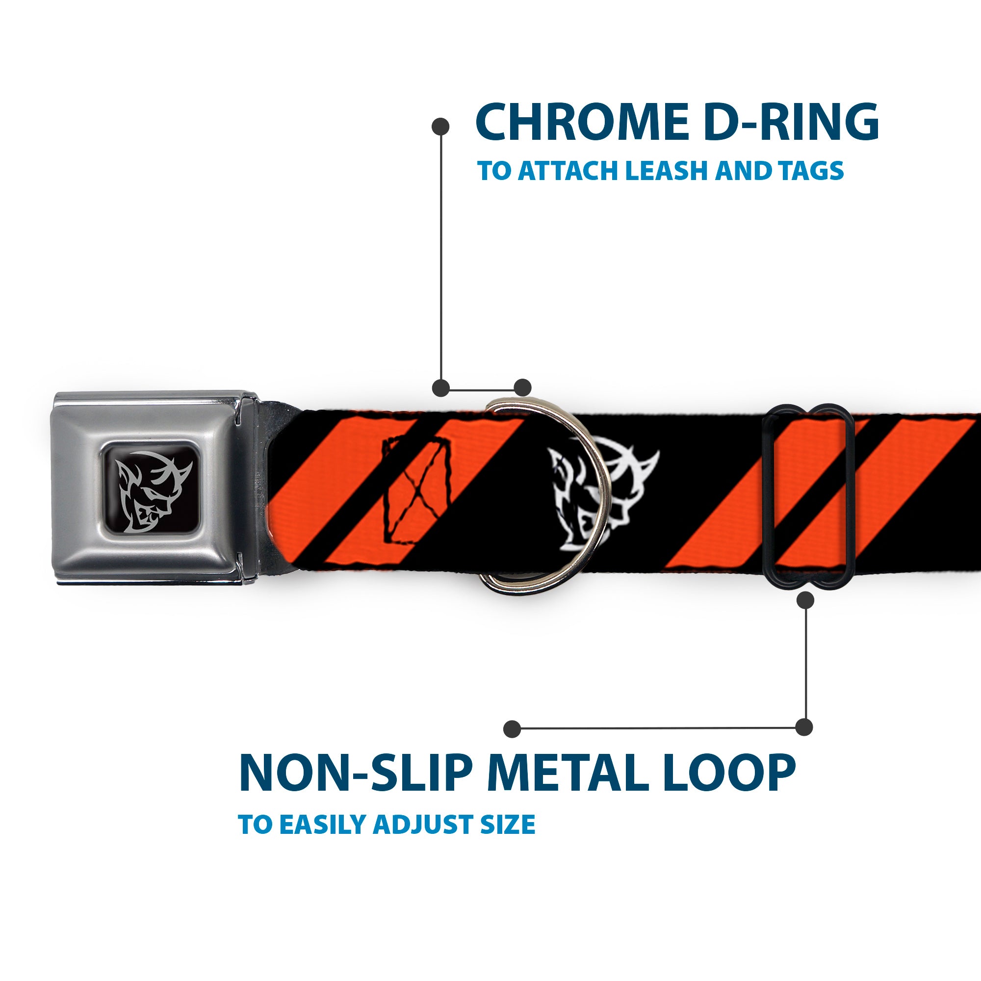 Dodge Demon Icon Full Color Black/White Seatbelt Buckle Collar - Dodge Stripes/Demon Icon Black/Red/White