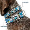 Load image into Gallery viewer, ROCKO'S MODERN LIFE Logo Full Color Black/Blues Seatbelt Buckle Collar - Rocko & Spunky Scattered Expressions/Triangles Blue/Lavender
