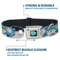 Load image into Gallery viewer, ROCKO'S MODERN LIFE Logo Full Color Black/Blues Seatbelt Buckle Collar - Rocko & Spunky Scattered Expressions/Triangles Blue/Lavender
