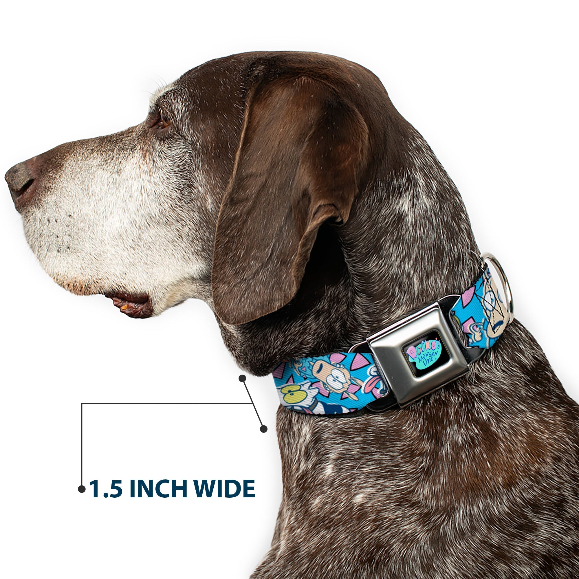 ROCKO'S MODERN LIFE Logo Full Color Black/Blues Seatbelt Buckle Collar - Rocko & Spunky Scattered Expressions/Triangles Blue/Lavender