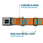 RICK AND MORTY Text Logo Full Color Black/Blue Seatbelt Buckle Collar - Mr. Meeseeks Poses Flip Orange