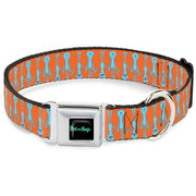 RICK AND MORTY Text Logo Full Color Black/Blue Seatbelt Buckle Collar - Mr. Meeseeks Poses Flip Orange