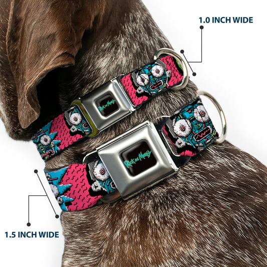 RICK AND MORTY Text Logo Full Color Black/Blue Seatbelt Buckle Collar - Rick and Morty Circuit Faces/Portal Gun Pink