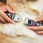 RICK AND MORTY Text Logo Full Color Black/Blue Seatbelt Buckle Collar - Rick and Morty Circuit Faces/Portal Gun Pink