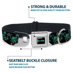RICK AND MORTY Text Logo Full Color Black/Blue Seatbelt Buckle Collar - Rick and Morty Psychedelic Monster Pose Black/Greens