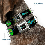 RICK AND MORTY Text Logo Full Color Black/Blue Seatbelt Buckle Collar - RICK AND MORTY Title Logo and Portal Pose Black