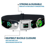 RICK AND MORTY Text Logo Full Color Black/Blue Seatbelt Buckle Collar - RICK AND MORTY Title Logo and Portal Pose Black