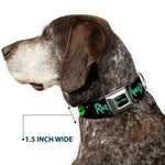 RICK AND MORTY Text Logo Full Color Black/Blue Seatbelt Buckle Collar - RICK AND MORTY Title Logo and Portal Pose Black
