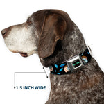 RICK AND MORTY Text Logo Full Color Black/Blue Seatbelt Buckle Collar - Rick and Morty Death Crystals and Morty Expression Black/Blues