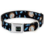 RICK AND MORTY Text Logo Full Color Black/Blue Seatbelt Buckle Collar - Rick and Morty Death Crystals and Morty Expression Black/Blues