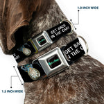 RICK AND MORTY Text Logo Full Color Black/Blue Seatbelt Buckle Collar - Rick and Morty Rick GET BACK IN THE CAR Pose Black/White