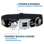 RICK AND MORTY Text Logo Full Color Black/Blue Seatbelt Buckle Collar - Rick and Morty Rick GET BACK IN THE CAR Pose Black/White