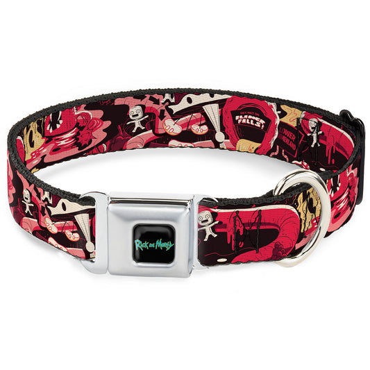 RICK AND MORTY Text Logo Full Color Black/Blue Seatbelt Buckle Collar - Rick and Morty Anatomy Park Collage Reds/Black