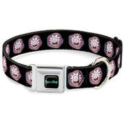 RICK AND MORTY Text Logo Full Color Black/Blue Seatbelt Buckle Collar - Rick and Morty Rick Vaporwave Bullseye Black/Blue/Red/White