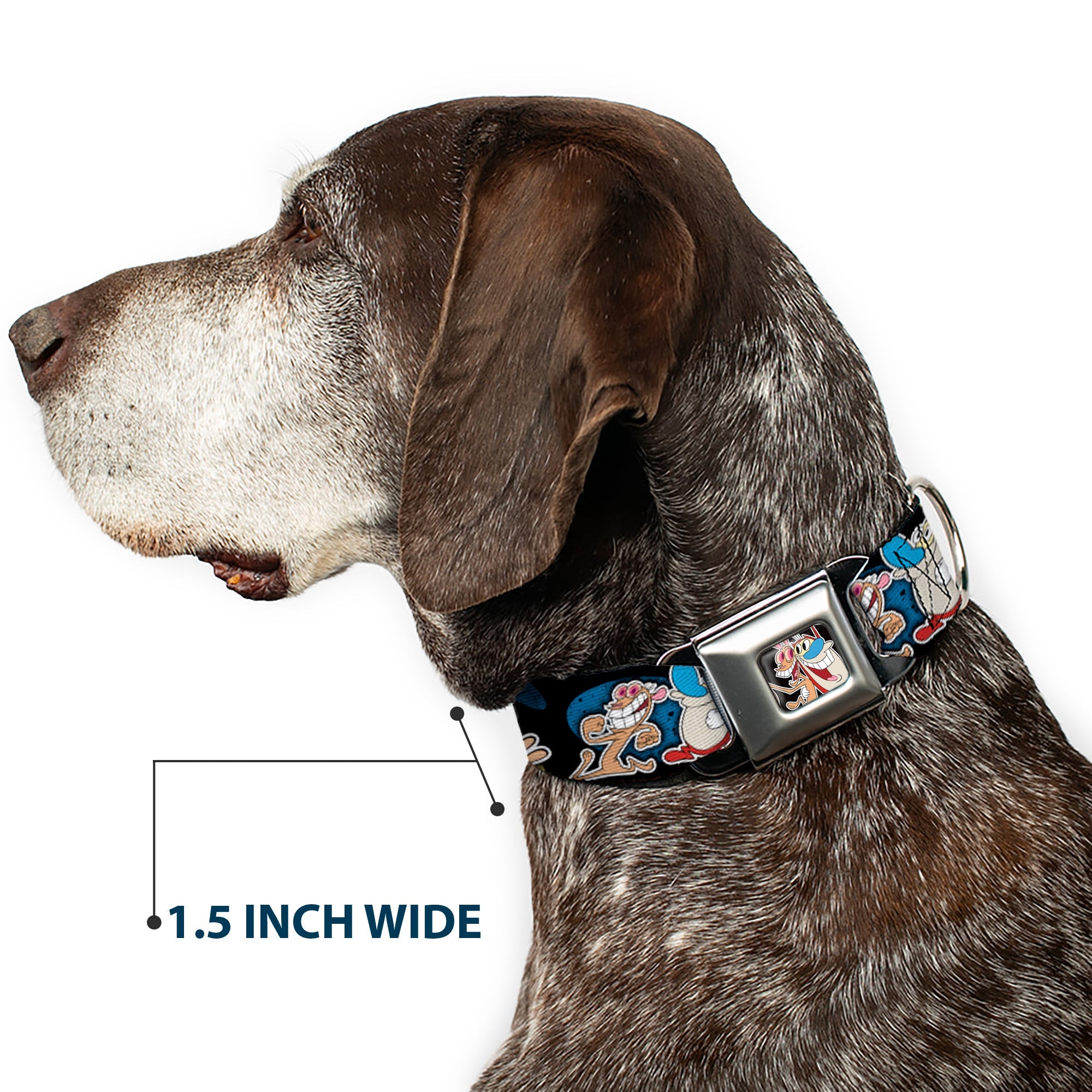 Ren & Stimpy Pose Black Seatbelt Buckle Collar - REN & STIMPY Poses Black/Blue/Yellow