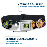 ROCKET POWER RP Logo Full Color Black/Green/Blue Seatbelt Buckle Collar - ROCKET POWER RP Logo/4-Character Faces CLOSE-UP Black/Green/Blue