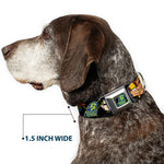 ROCKET POWER RP Logo Full Color Black/Green/Blue Seatbelt Buckle Collar - ROCKET POWER RP Logo/4-Character Faces CLOSE-UP Black/Green/Blue