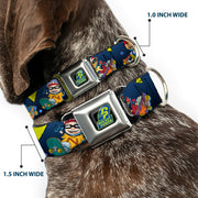 ROCKET POWER RP Logo Full Color Black/Green/Blue Seatbelt Buckle Collar - Rocket Power 4-Character Action Poses/Shapes Cool Gray/Multi Color